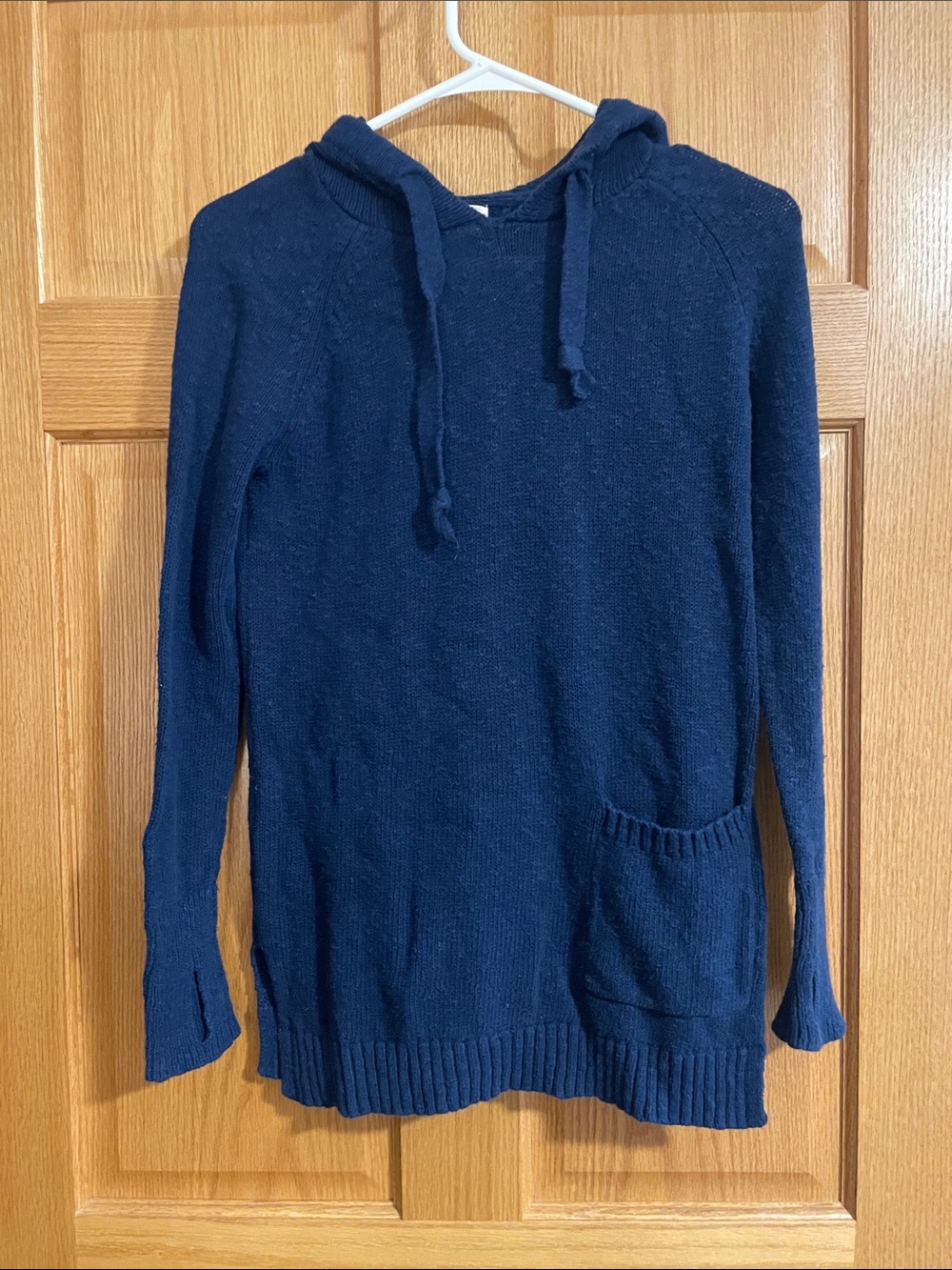 Navy Hooded Crewneck Sweater with Front Pocket